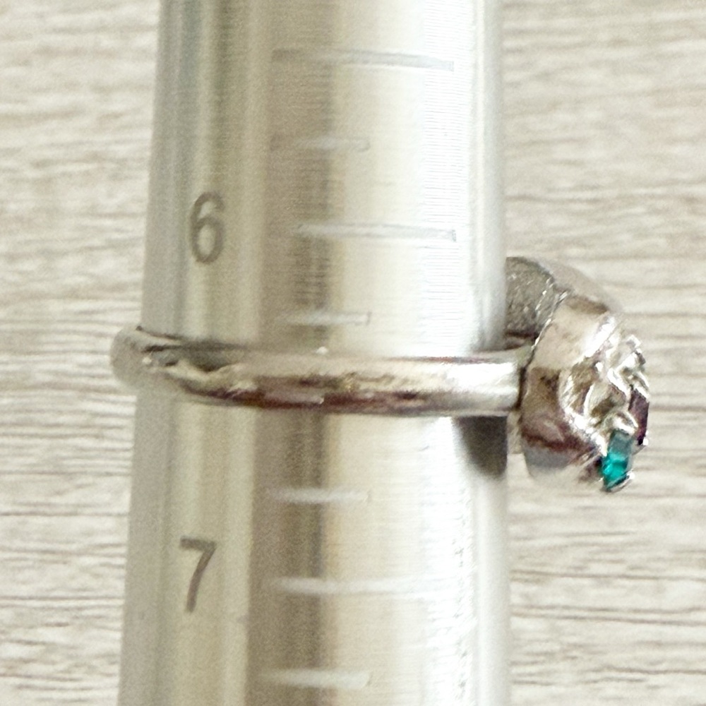Emmons Vtg Size 6.75 Adjustable Silver Tone Multicolor Rhinestone Ring 60s 70s - Picture 3 of 13